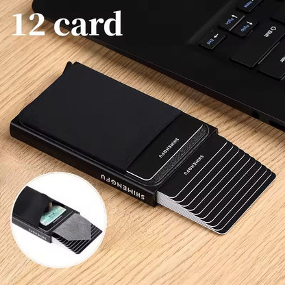 Porte-cartes à Rabat Automatique RFID – Grande Capacité 12 Cartes avec Pochette Latérale et Boîtier en Métal