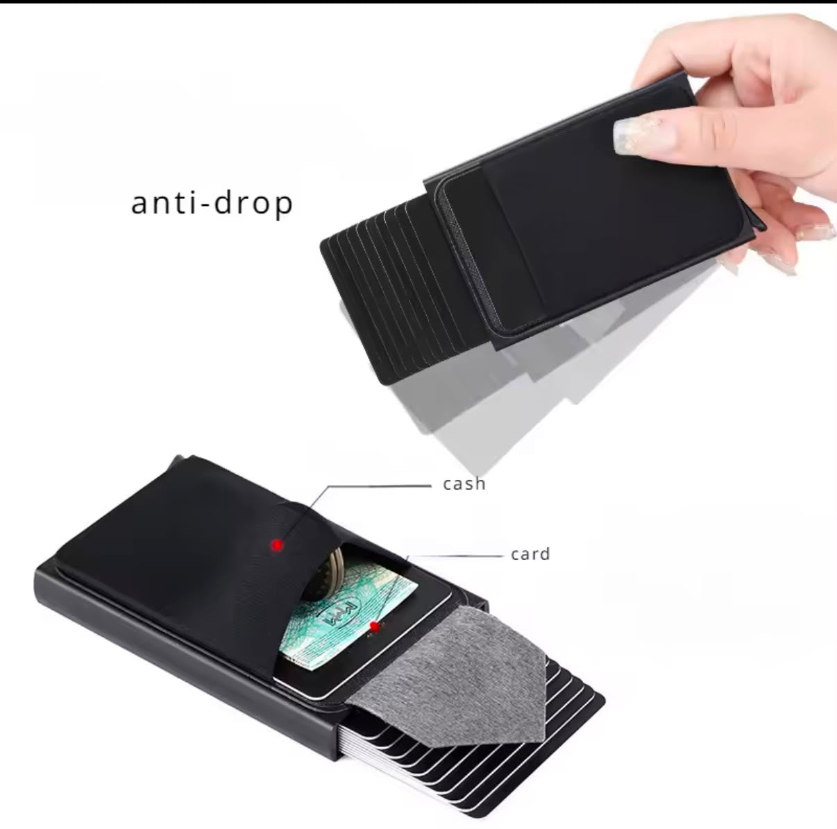 Porte-cartes à Rabat Automatique RFID – Grande Capacité 12 Cartes avec Pochette Latérale et Boîtier en Métal
